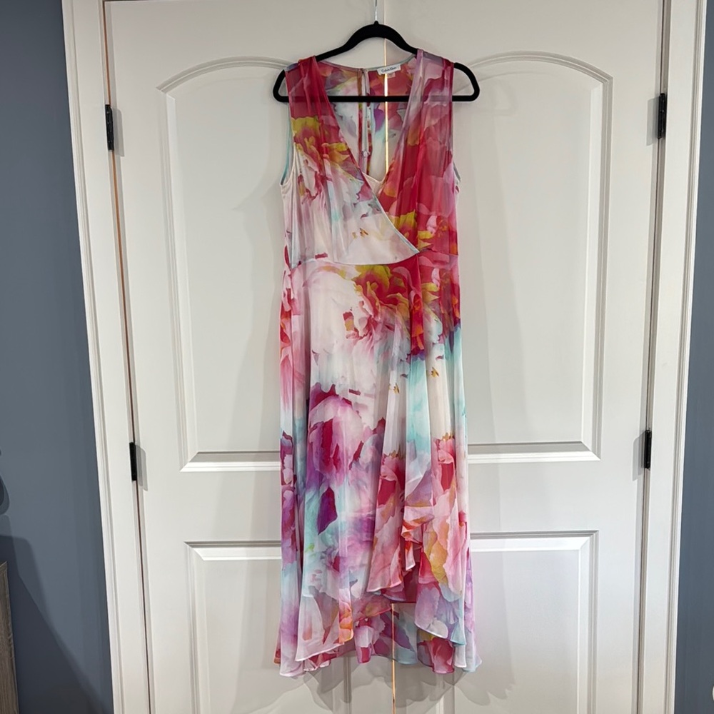 Calvin Klein Pink V-Neck High Low Sundress
